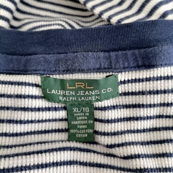 Lauren Ralph Lauren Womens Blue White Striped Eyelets Placket Blouse Top Sz XL - Picture 5 of 7
